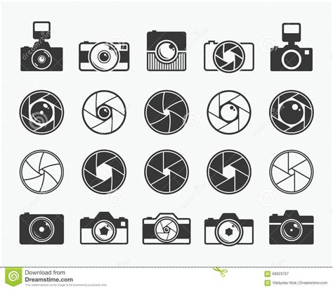 The Camera Icon Set Is Shown In Black And White With Different Types