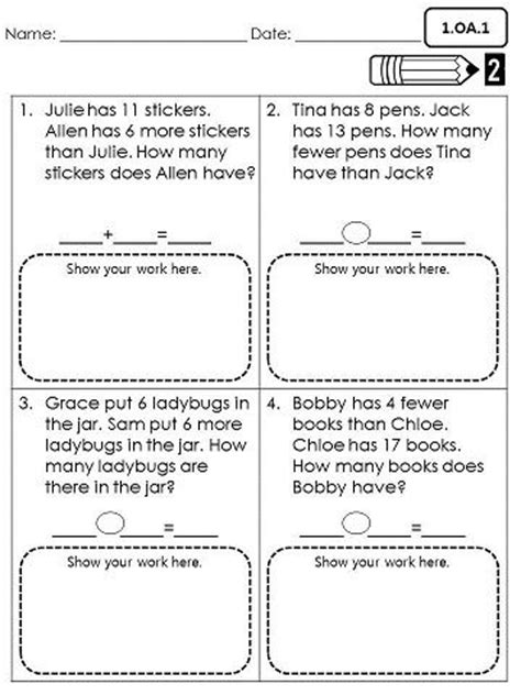 The mathematics common core standards stress conceptual understanding of ideas as well as constantly returning to the basic math skills of place value and arithmetic. First grade common core math assessment 1.OA.1 Operations ...