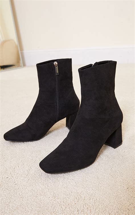 black faux suede low heeled ankle boots prettylittlething usa