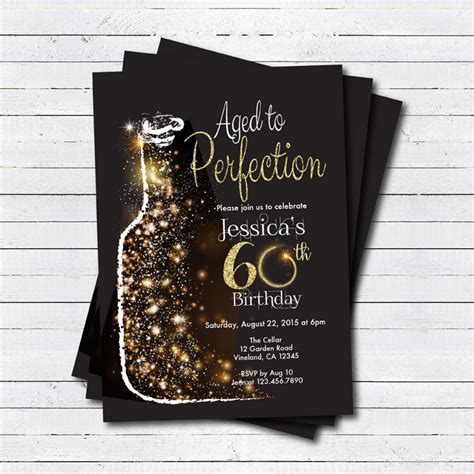 60th Birthday Invitation Aged To Perfection Black And Gold Etsy