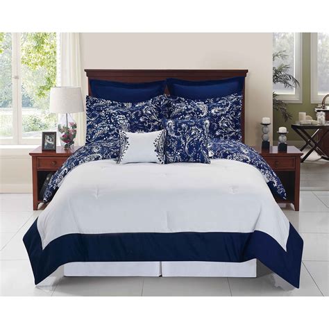 Gray and navy comforter set. Shop Enzo Navy and White 6 - 8-piece Comforter Set - Free ...