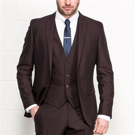 International shipping and returns available. VENTURA Burgundy Slim Fit Three Piece Suit - Three Piece ...