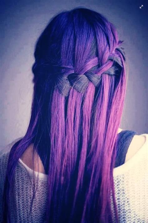 Purple Black Long Hair Plaited Plait Hair Styles Hair Color Purple