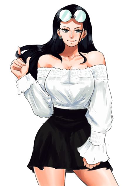 Tina Fate Nico Robin One Piece Highres 1girl Bare Shoulders Black Hair Black Skirt