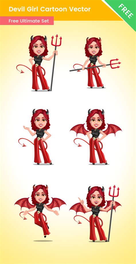 Devil Girl Cartoon Vector Set Vector Characters