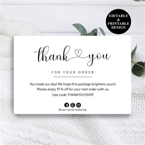 Business Thank You Insert Card Packaging Thank You Note Gentle Font