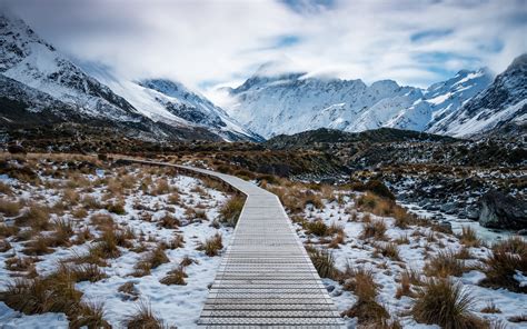 Aoraki Mount Cook National Park New Zealand Mountains Snow Path