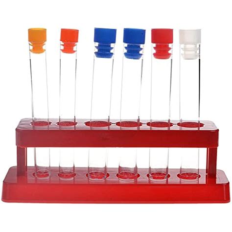 Set Of 6 Assorted Color Plastic Test Tube With Caps And Rack Scientific