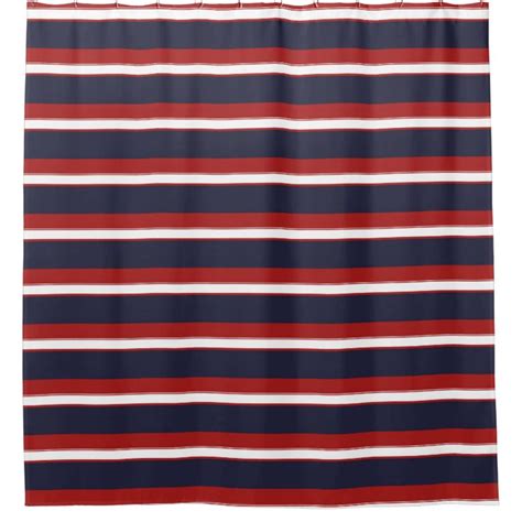 Red White Navy Blue Stripes Nautical Stripe Shower Curtain Zazzle