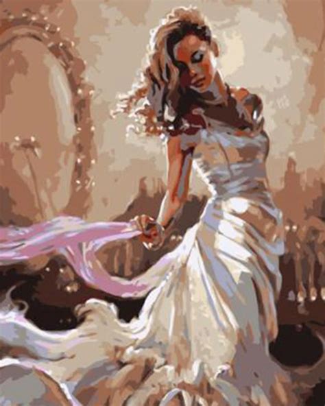 White Dress Bride By Numbers Modern Wall Art Handpainted Oil Painting