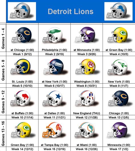 Detroit Lions Schedule Printable