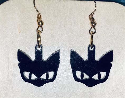 Halloween Pierced Earrings Black Cat Made From Acrylic One Etsy