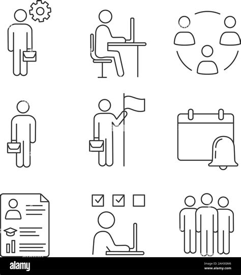 Business Management Linear Icons Set Manager Office Partnership