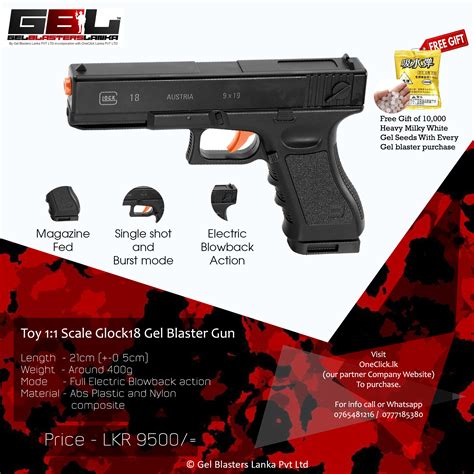 Toy 11 Scale Glock 18 Gel Blaster Pistol Skd Glock 18 Gel Blaster
