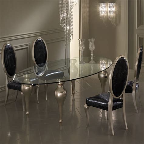 Italian Designer Oval Glass Dining Table And Chairs Set At Juliettes