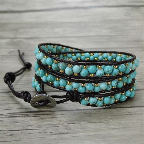 Turquoise Wrap Bracelet Boho Bead Wrap Bracelet Bead Leather Etsy