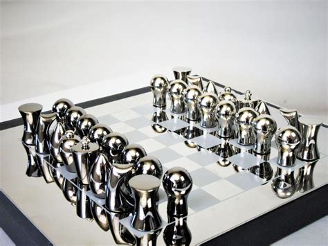Minimal Modern Chess Set Stainless Steel ตัวหมากรุก 32 ตัว ทำจาก
