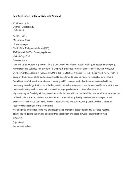 I graduated from the university of east london in 1995 with a degree in tourism. Job Application Letter For Graduate Student - How to create a Job Application Letter for ...