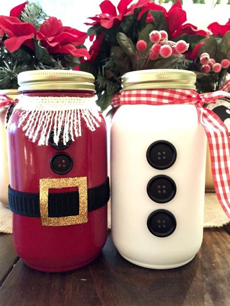 Mason Jar~ Christmas~ Santa And Snowman Filled With Candy Christmas Mason Jars Craft Ts