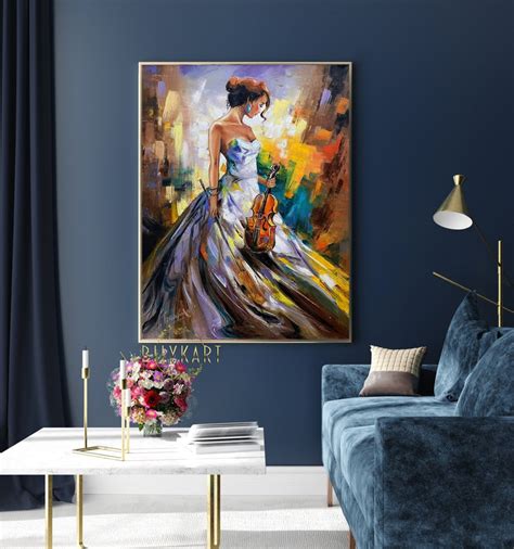Lady With Violin Oil Painting Original Women 36x48 Canvas Wall Etsy