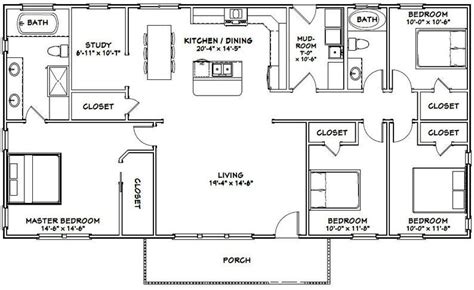 60x30 House 4 Bedroom 2 Bath 1800 Sq Ft Pdf Floor Etsy Metal House