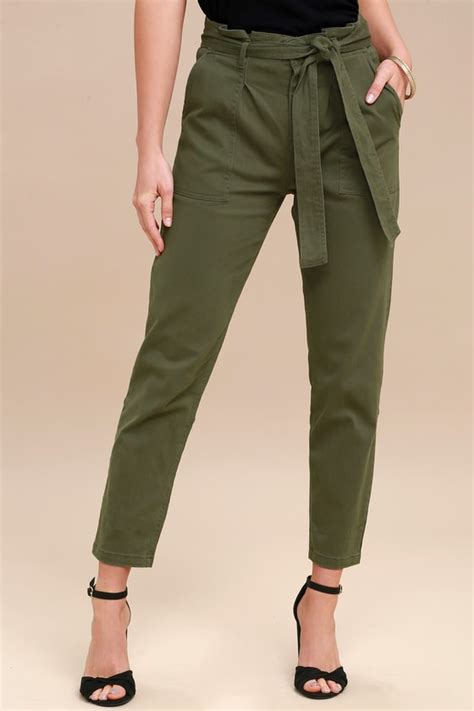 Leo Olive Green Tie Waist Cropped Pants Olive Green Pants Cropped