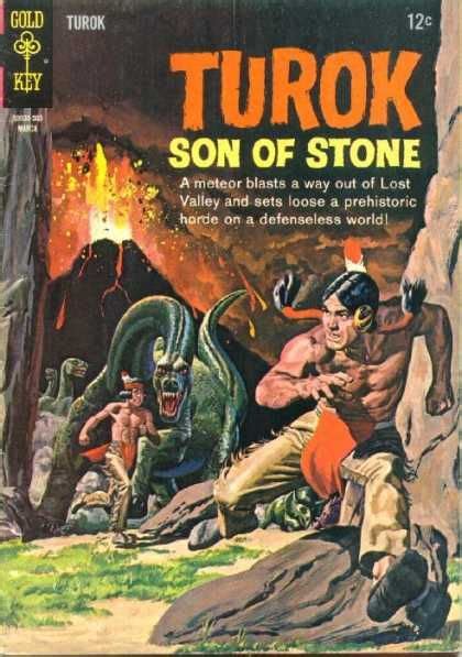A Book Cover For Turok Son Of Stone With An Image Of Two Men Fighting