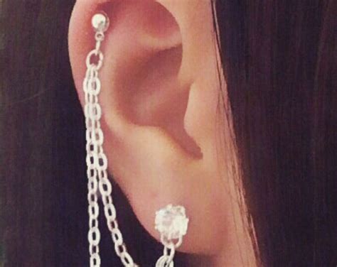 Rhinestone Cartilage Chain Earrings Double Lobe Helix Ear Cuff Etsy Uk