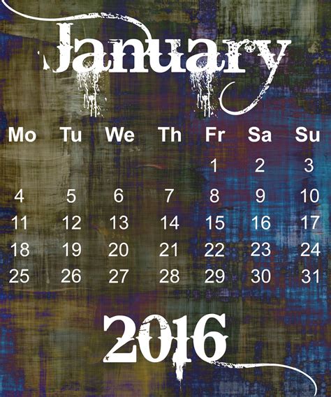 January 2016 Grunge Calendar Free Stock Photo Public Domain Pictures