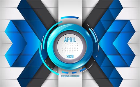 Download Wallpapers 2020 April Calendar Blue Abstract Background 2020