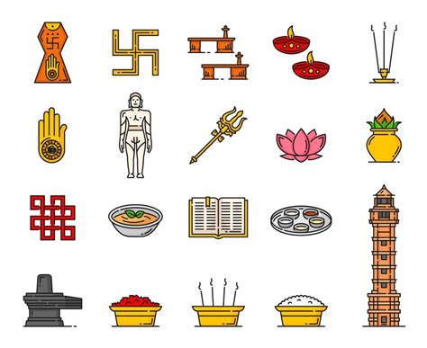 Jainism Religion Icons Of Indian Religious Symbols 11762582 Vector Art