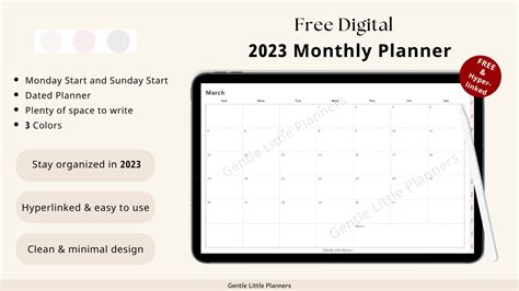 Free 2023 Digital Monthly Planner For Organization Ipad Calendar