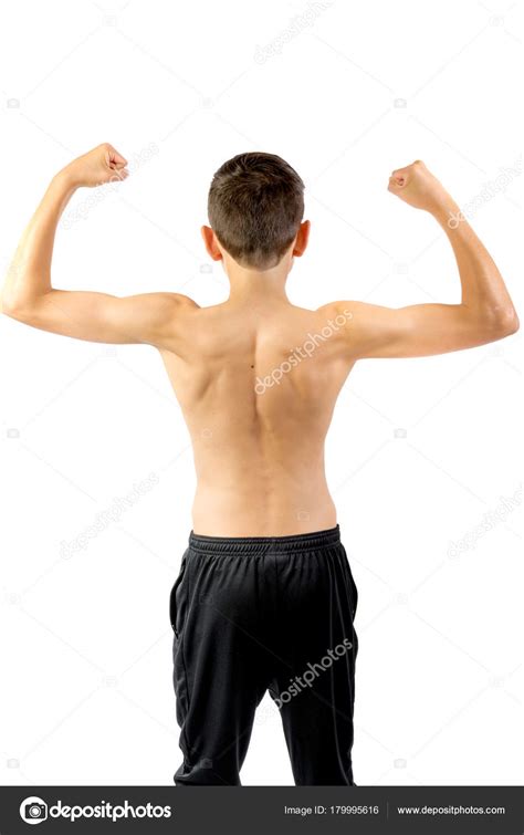 Shirtless Teenage Boy Flexing His Back Muscles Stock Photo By