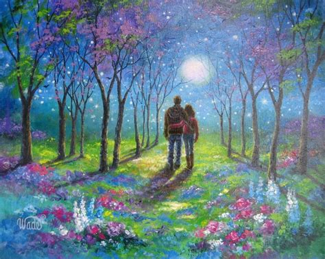 Lovers In Moonlight Original Oil Painting Lovers Walking Etsy Moonlight Painting Painting