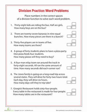 Mental math is critical to developing applied. Simple Division Word Problems | Worksheet | Education.com ...