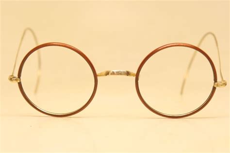 Antique Round Windsor Eyeglasses Gold Brown Vintage G Gem
