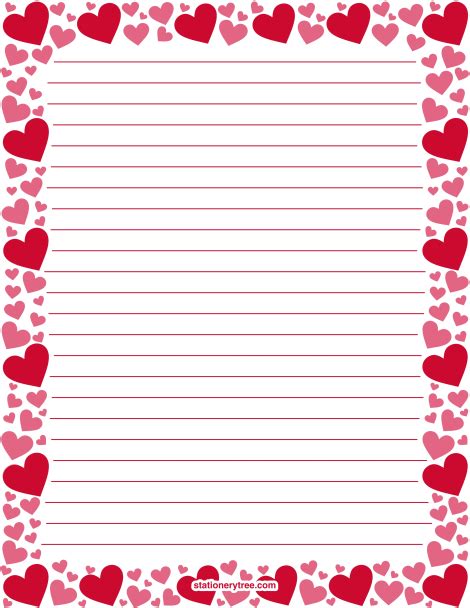 Printable Red And Pink Heart Stationery