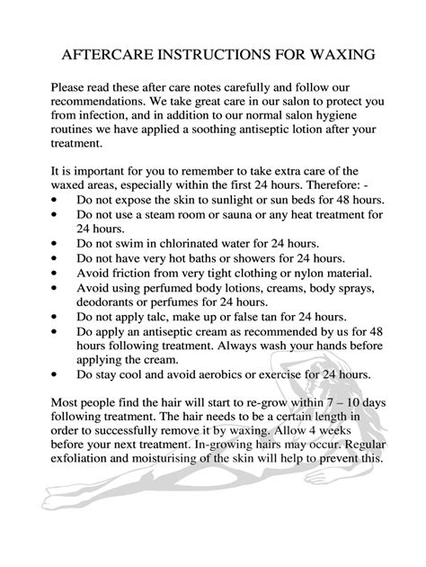 Aftercare Instructions For Waxing Form Fill Out And Sign Printable