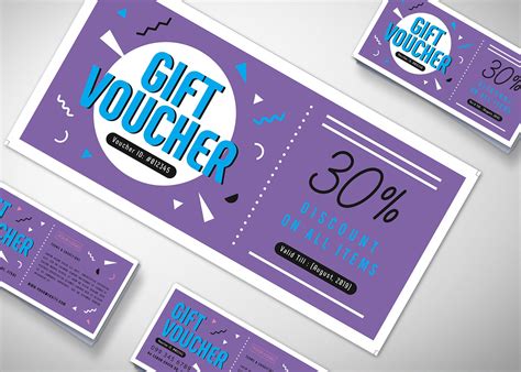 Three Purple T Vouchers With Blue Lettering On Them