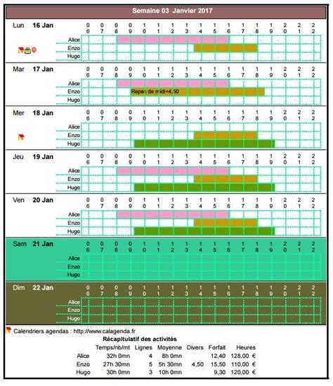 Planning assistante maternelle hebdomadaire vertical. Avec ce