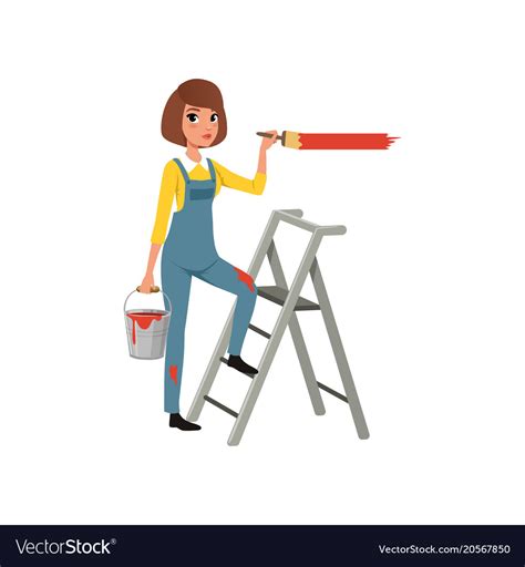 Female Painter In Uniform With Paintbrush In Hand Vector Image