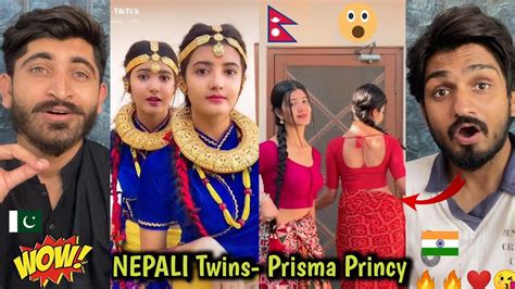 pakistani reaction on nepali twins prisma princy tiktok hot dance video nepali twins sister