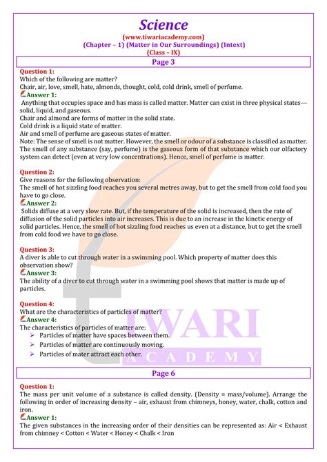 Ncert Solutions Class 9 Science Chapter 1 Matter In Our Surroundings