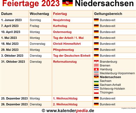 Feiertage Niedersachsen 2024 2025 Und 2026 Mit Druckvorlagen