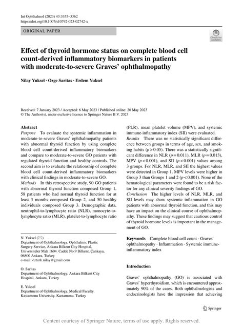 Effect Of Thyroid Hormone Status On Complete Blood Cell Count Derived