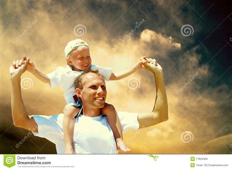 Joyful Father Hugging His Son And Daughter Royalty Free Stock Image