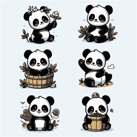 Premium Vector Cute Panda Bear Cartoon Character With Different