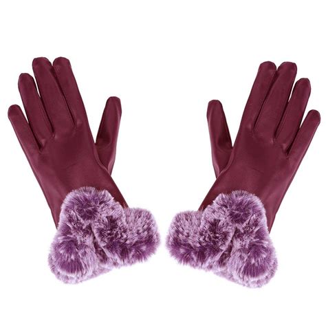 Buy 1 Pair Warm Elegant Faux Rabbit Fur Pu Leather Gloves For Women