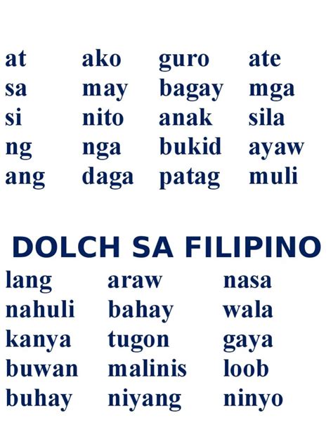 Dolch Basic Sight Words In Filipino Mark Bullingtons Money Worksheets