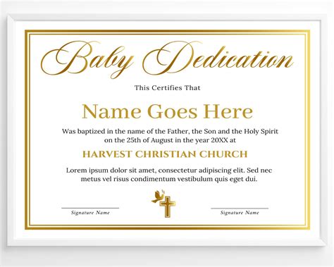 Baby Dedication Certificate Template Gold Child Dedication Editable